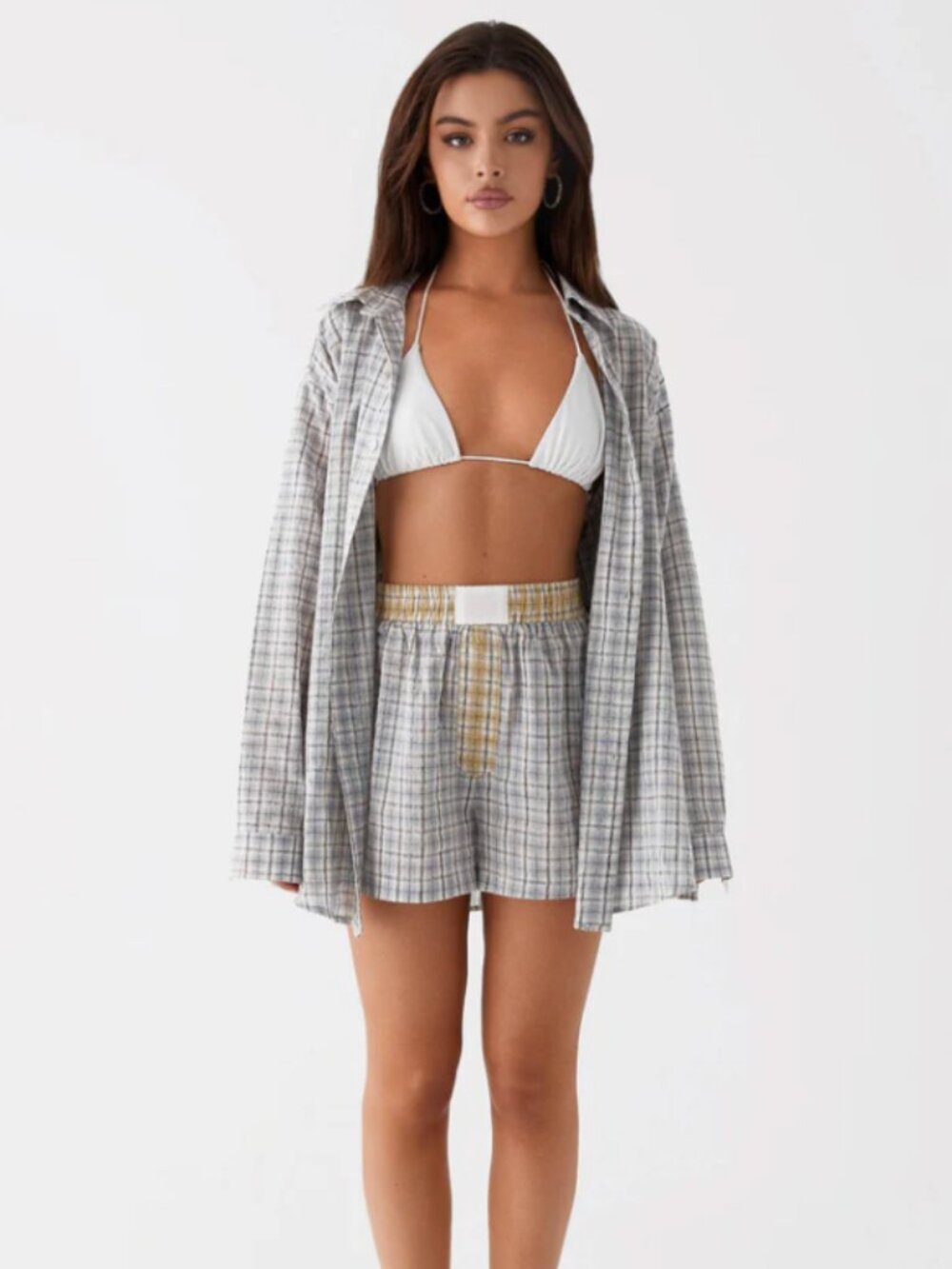 Harley Boxers in Grey Check and Oversized Shirt
